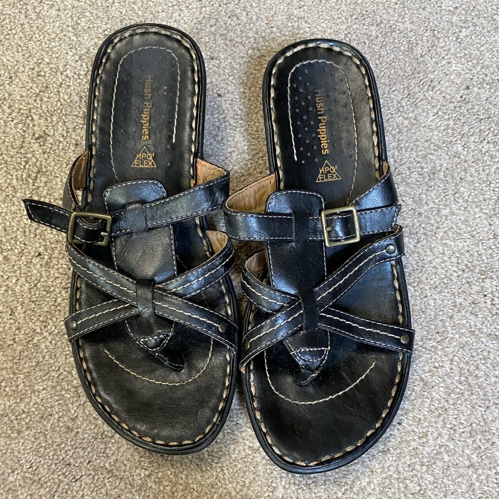 HUSH PUPPIES strappy black wedge sandals 7
